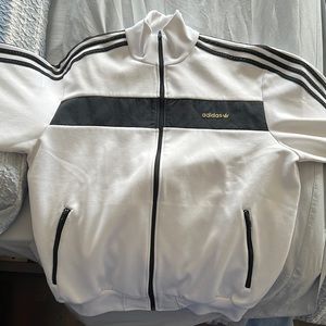 White Adidas Zip up sweater Large used